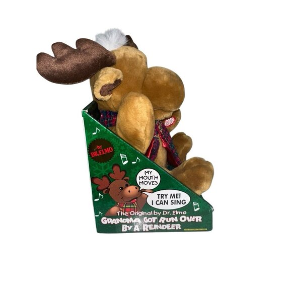 Vintage Dr Elmo Moose Plush Singing Grandma Got Run Over Animated Reindeer 11" - Picture 3 of 5